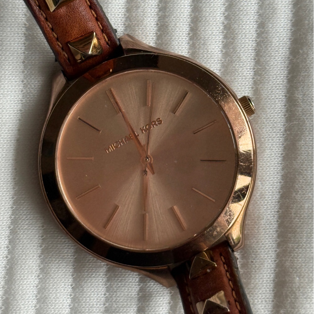 Michael Kors Rose Gold Watch with Brown Leather Strap
